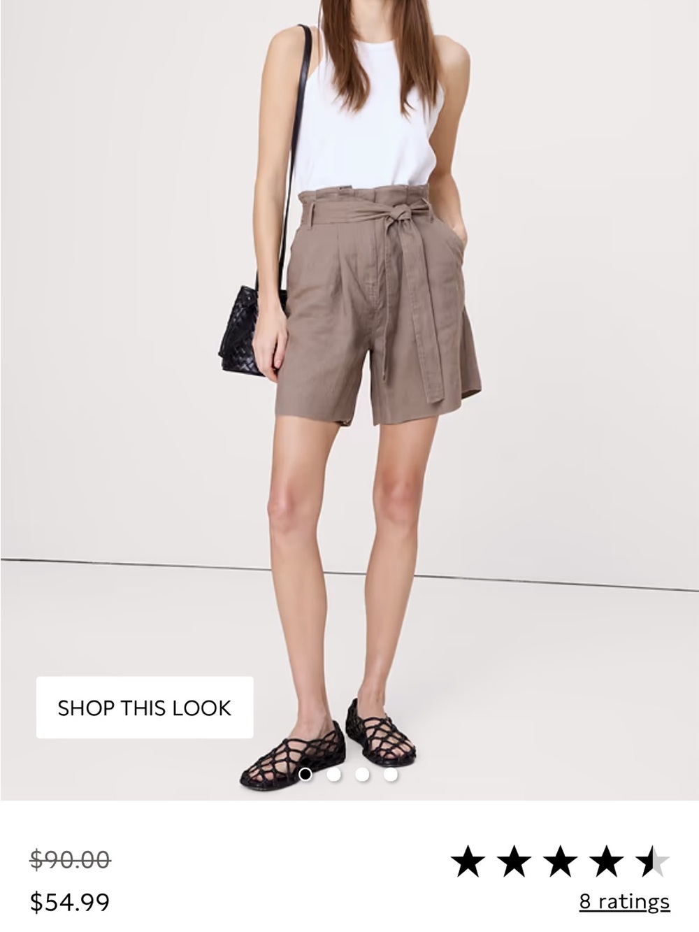 Banana Republic High-Waist 5 inch Paperbag Linen Blend Shorts in Light Khak Beig